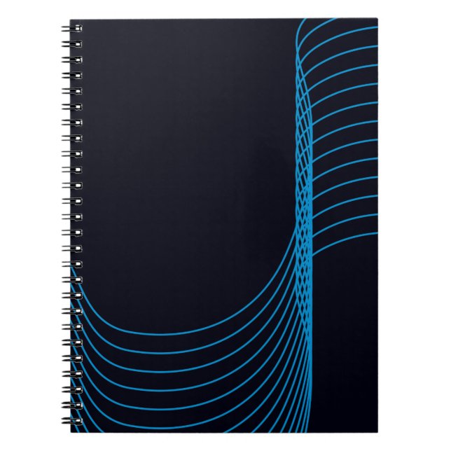 Blue, cool, modern, trendy, simple curvy lines notebook (Front)