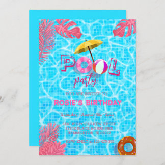  Blue Cool Pool Party & summer Swimming Birthday Invitation