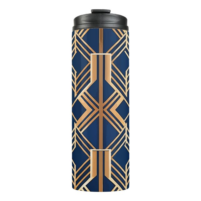 BLUE & COPPER ART DECO PATTERN THERMAL TUMBLER (Front)
