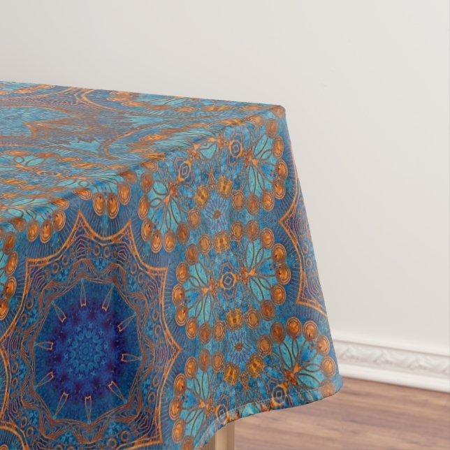  Blue Copper Graphic Circle  Indian Style Pattern Tablecloth (In Situ)