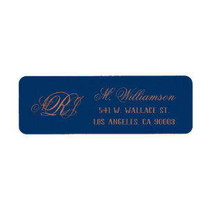 Blue Copper Monogram Wedding Return Address