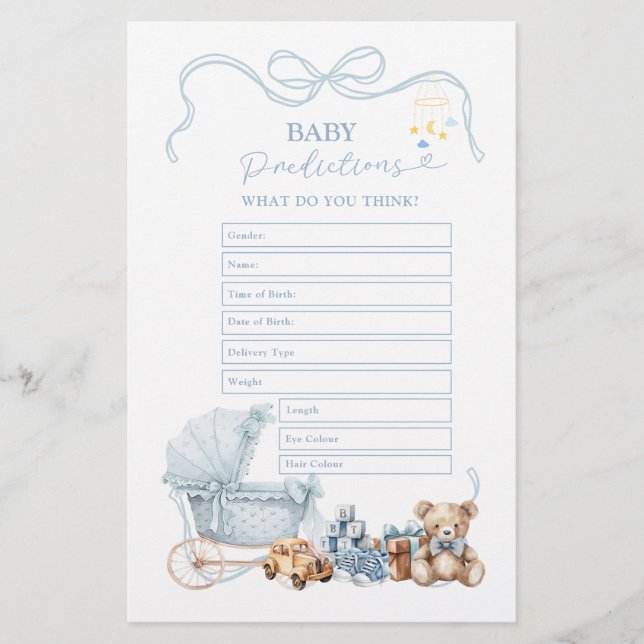 Blue Coquette Baby Carriage Baby Predictions  (Front)