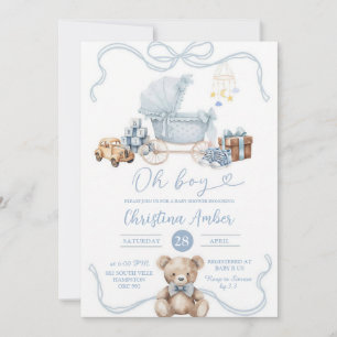 Blue Coquette Baby Carriage Boy Shower Invitation