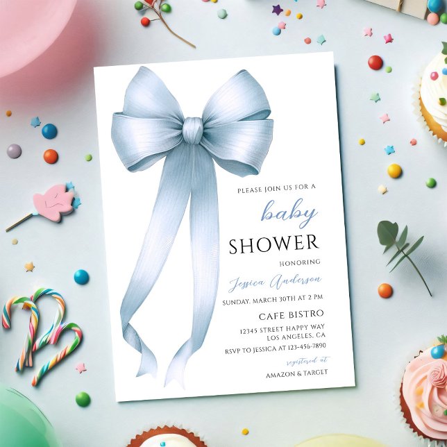 Blue Coquette Bow Baby Boy Shower Invitation (Creator Uploaded)