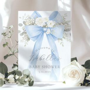 Blue Coquette Bow Baby Boy Shower Welcome Poster