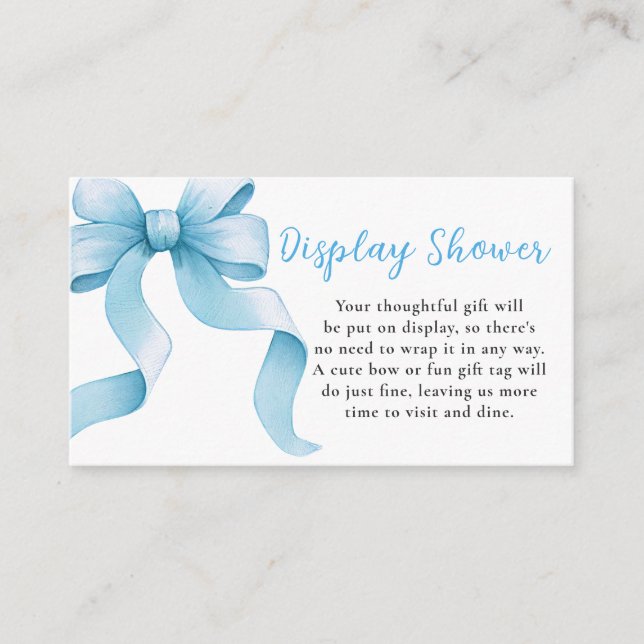 Blue Coquette Bow Baby Shower Display Shower Enclosure Card (Front)