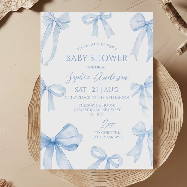 Blue Coquette Bow Baby Shower Invitation (Creator Uploaded)