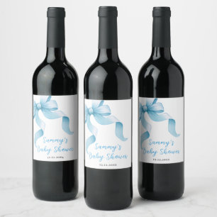 Blue Coquette Bow Baby Shower Wine Label