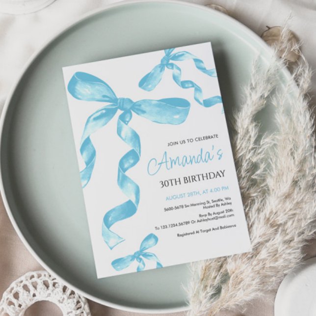Blue Coquette Bow Birthday Invitation (Creator Uploaded)