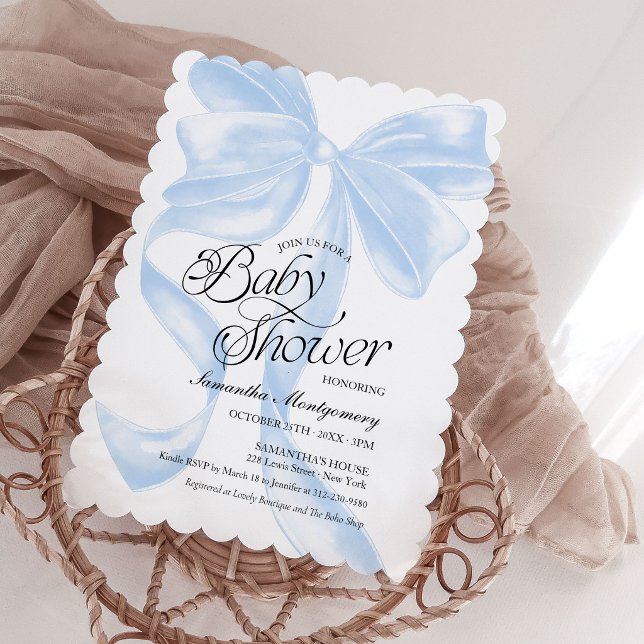 Blue Coquette Bow Boy Baby Shower Invitation (Creator Uploaded)