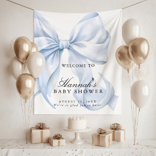 Blue Coquette Bow Boy Baby Shower Welcome Sign Tapestry