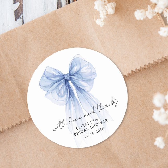 Blue Coquette Bow Bridal Shower Thank You Classic Round Sticker (Creator Uploaded)