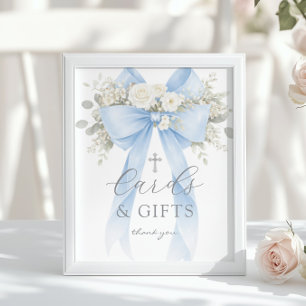 Blue Coquette Bow Cards and gifts Baptism Poster