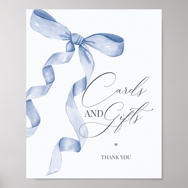 Blue Coquette Bow Cards and Gifts Party Decor Sign (Front)