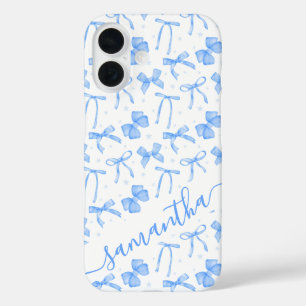 Blue Coquette Bow Custom Name iPhone 16 Case