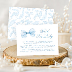 Blue Coquette Bow Frame Book For Baby Boy Shower Enclosure Card