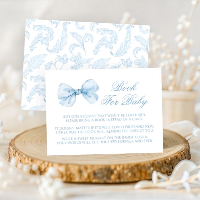 Blue Coquette Bow Frame Book For Baby Boy Shower Enclosure Card (Creator Uploaded)