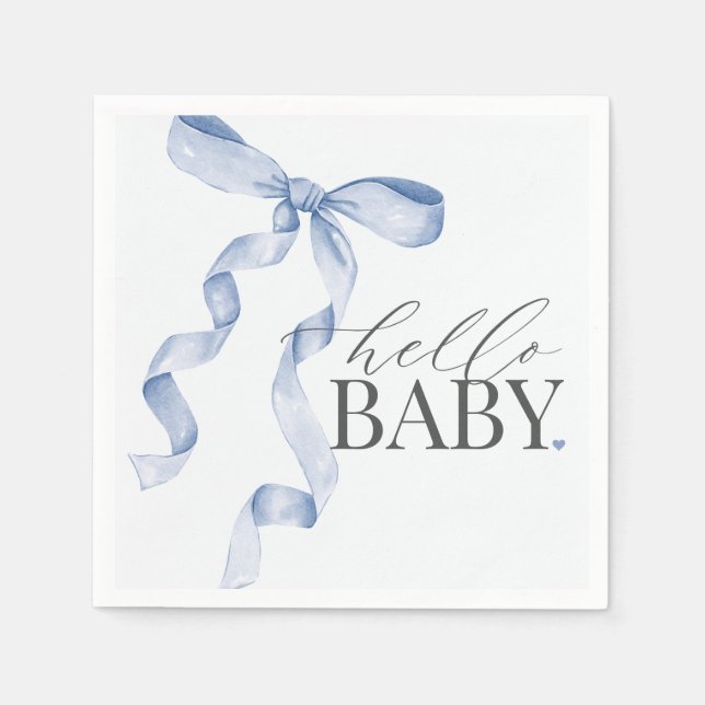 Blue Coquette Bow Girl Baby Shower Decor Napkin (Front)