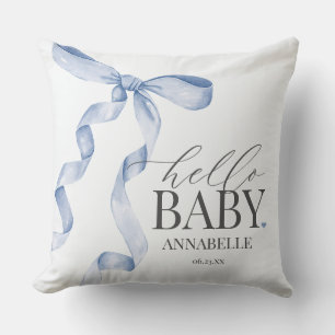 Blue Coquette Bow Girl Baby Shower Gift Cushion