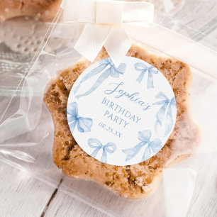 Blue Coquette Bow Girl Birthday Party Classic Round Sticker