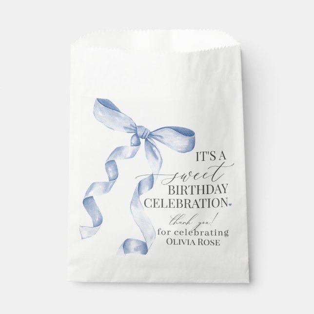 Blue Coquette Bow Girl Birthday Party Dessert  Favour Bags (Front)