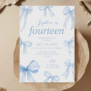 Blue Coquette Bow Girl Birthday Party Invitation