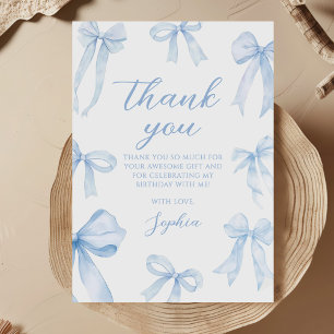 Blue Coquette Bow Girl Birthday Party Thank You Card