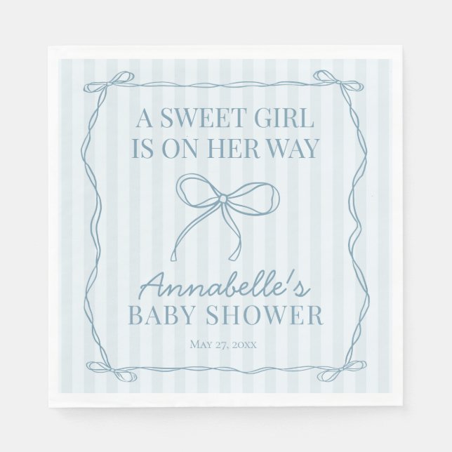 Blue Coquette Bow Pastel Baby Shower Table Decor Napkin (Front)
