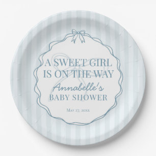 Blue Coquette Bow Pastel Baby Shower Table Decor Paper Plate