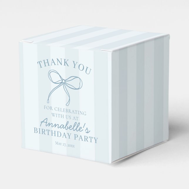 Blue Coquette Bow Pastel Birthday Dessert Favour Box (Front Side)