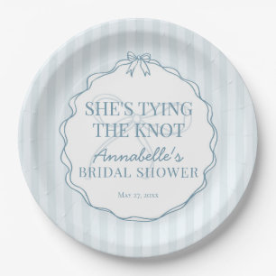 Blue Coquette Bow Pastel Bridal Shower Brunch Paper Plate