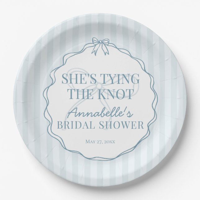 Blue Coquette Bow Pastel Bridal Shower Brunch Paper Plate (Front)