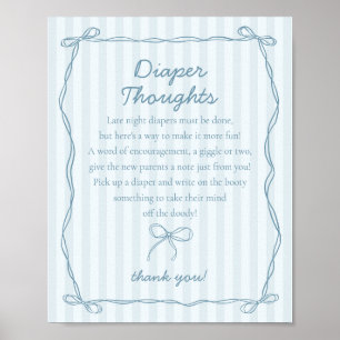Blue Coquette Bow Pastel Diaper Thoughts Shower Poster