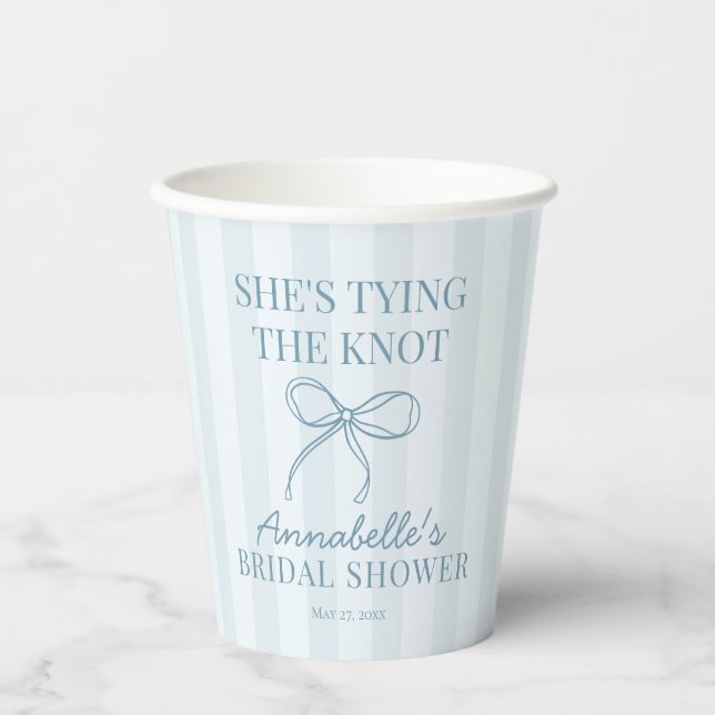 Blue Coquette Bow Pastel Knot Bridal Shower Decor Paper Cups (Front)