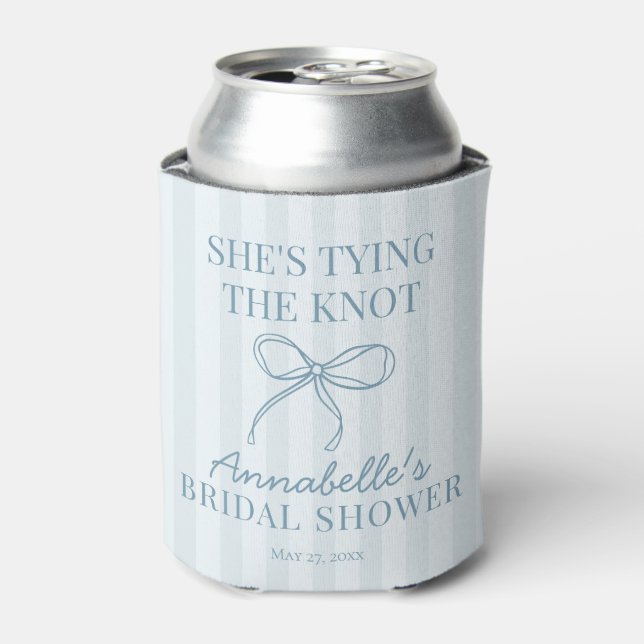 Blue Coquette Bow Pastel Knot Bridal Shower Favour Can Cooler (Can Front)