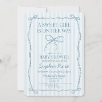 Blue Coquette Bow Pastel Striped Baby Shower