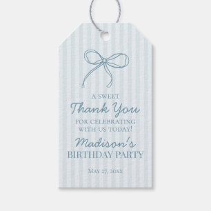 Blue Coquette Bow Pastel Striped Birthday Favour Gift Tags