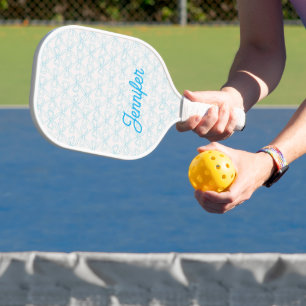 Blue Coquette Bow Pattern Custom Name  Pickleball Paddle