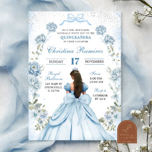 blue coquette bow princess quinceanera invitation
