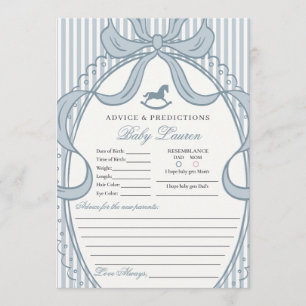 Blue Coquette Bow Rocking Horse Baby Advice Card