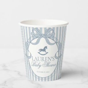 Blue Coquette Bow Rocking Horse Baby Shower Paper Cups