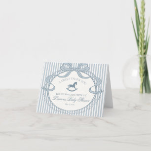 Blue Coquette Bow Rocking Horse Baby Thank You  Card