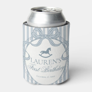 Blue Coquette Bow Rocking Horse Birthday Favor Can Cooler