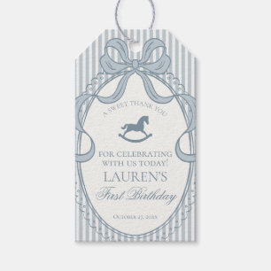 Blue Coquette Bow Rocking Horse Birthday Favors Gift Tags