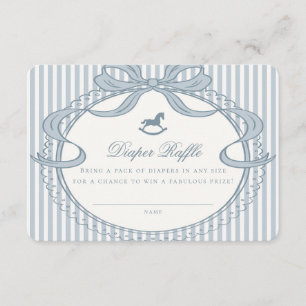 Blue Coquette Bow Rocking Horse Diaper Raffle Card