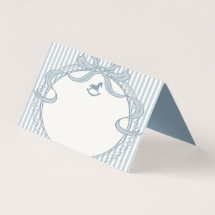 Blue Coquette Bow Rocking Horse Place Card