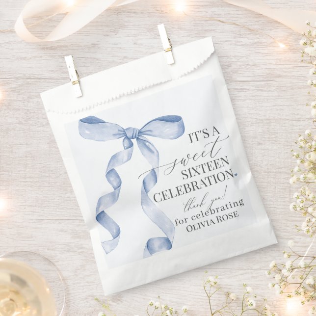Blue Coquette Bow Sweet 16 Birthday Party Dessert  Favour Bags (Clipped)