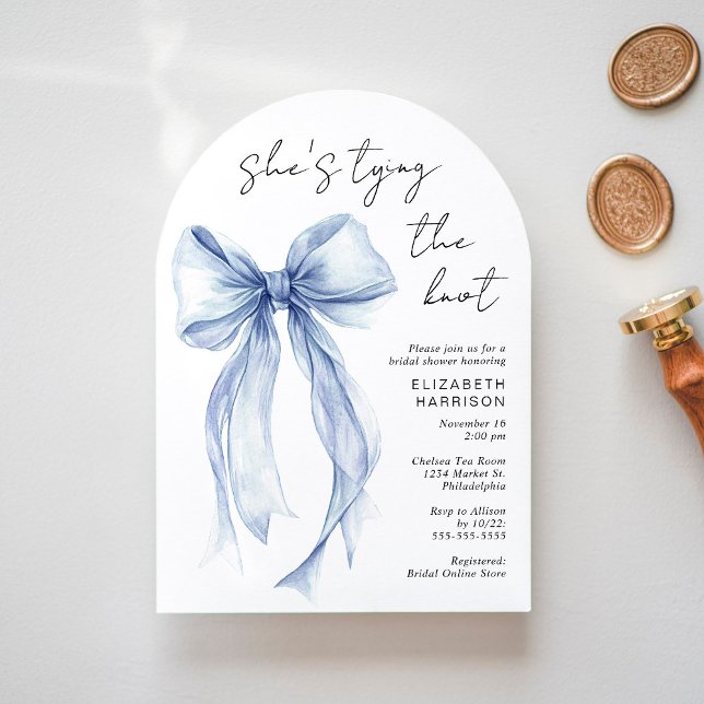 Blue Coquette Bow Watercolor Arch Bridal Shower Invitation (Creator Uploaded)