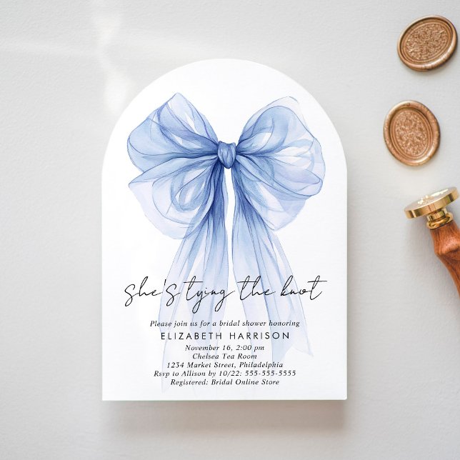 Blue Coquette Bow Watercolor Arch Bridal Shower Invitation (Creator Uploaded)