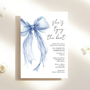Blue Coquette Bow Watercolor Bridal Shower Invitation